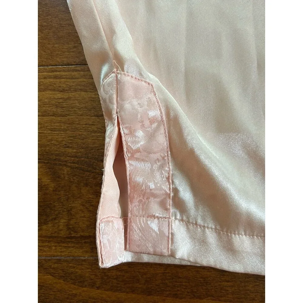 Victoria's Secret Satin Pajama Set M Pink Peach Gold Label Floral‎ Lace DEFECT